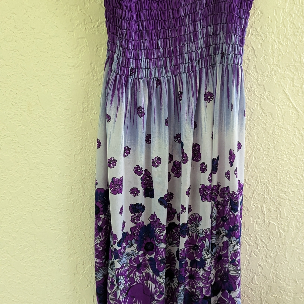 Elegant Purple Floral Strapless Dress